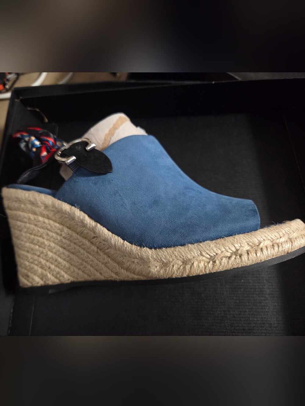 Coach Blue Suede Espadrille Wedge with Braided Jute Sole